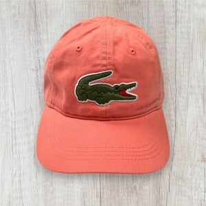 LACOSTE Big Croc Adjustable Baseball Cap Hat Coral Orange Unixex
